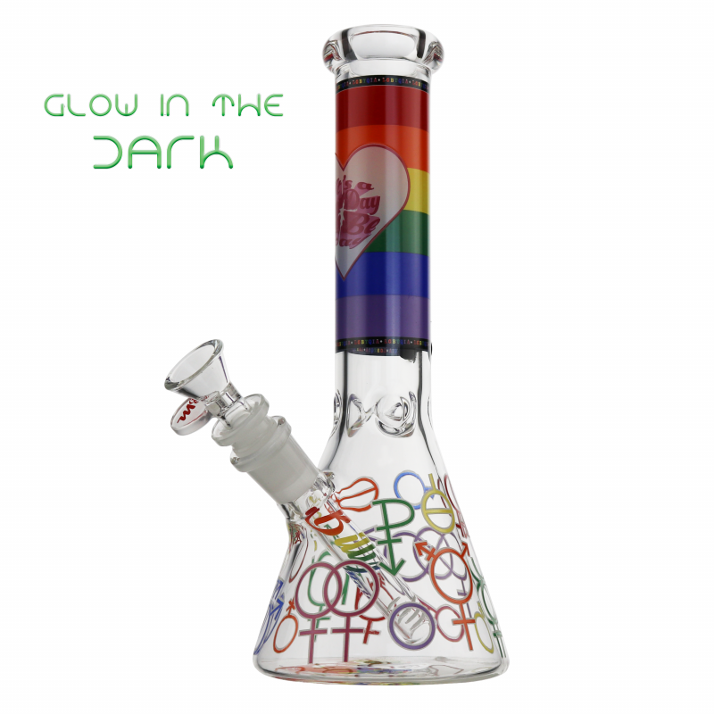 Wholesale It s a Good Day to be Gay Glass Beaker Bong 25cm Glow In The Dark – Stylish and Functional