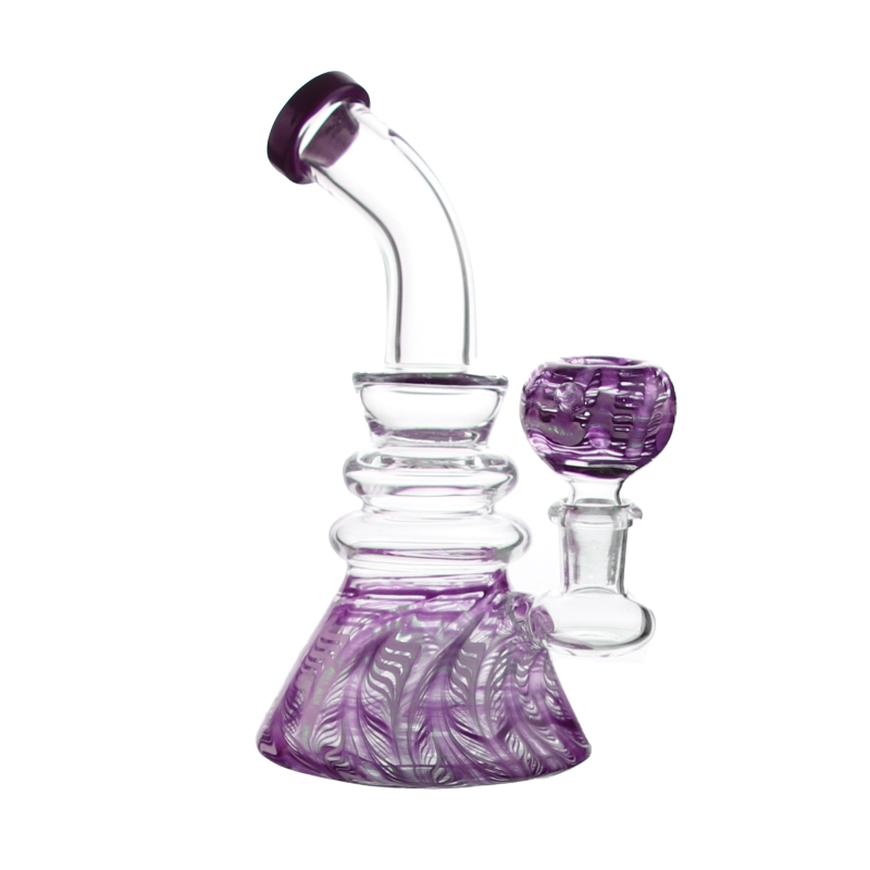 3 Ring Beaker Bong in purple with matching 14mm glass cone piece