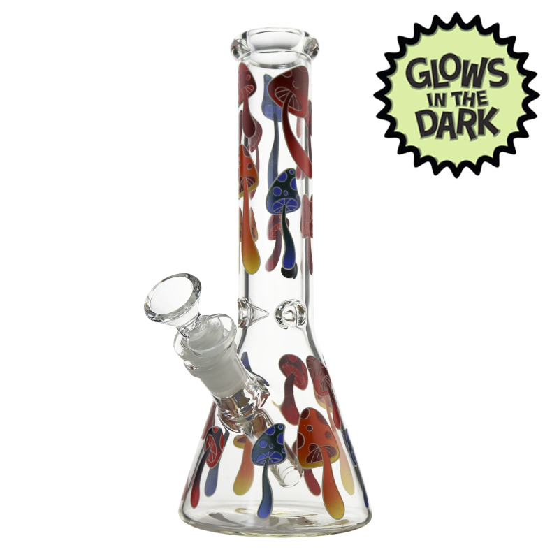 Wholesale Billy Mate Glow In The Dark Multi Colored Mushrooms Glass Beaker Bong – Available for Bulk Buy