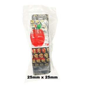 Premium Wholesale Apple Golden Skull Print Zip Lock Plastic Bags 1010 Resealable – 25mm x 25mm Stash Bags – Bulk Buy at Down Under Wholesalers