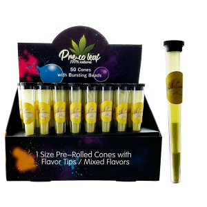 Wholesale Banana Flavoured Pre Rolled Cones with Bursting Beads – 1 1/4 Size – Bulk Buy at Down Under Wholesalers