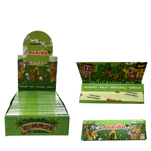 Rukioo 1 1/4 Rolling Paper Wild Natural Green – 50 natural unrefined leaves per pack, available in bulk for tobacconists and head shops.