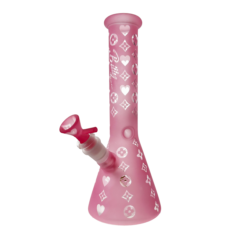 Sand Blasted Pink Louis Vuitton Glass Beaker Bong Wholesale - Ice Catcher and Billy Mate Stem