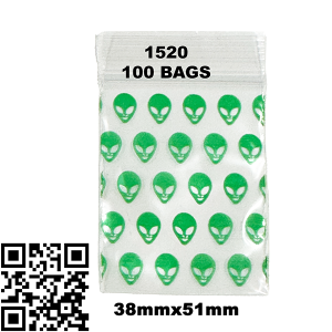 Premium Wholesale Green Alien Face Zip Lock Bags 1520 – 38mm x 51mm Stash Bags – Bulk Buy