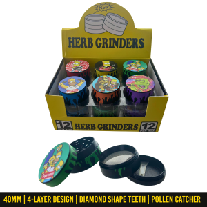 Wholesale 40mm The Simpsons Collection Supreme Design Metal Weed and Herb Grinder with Diamond Shape Teeth