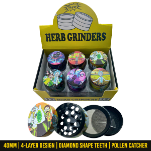 Wholesale 40mm Rick and Morty Unique Collection Metal Weed and Herb Grinder with Diamond Shape Teeth