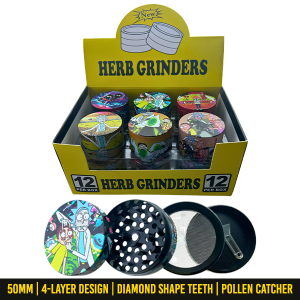 Wholesale Rick and Morty Collection Metal Weed and Herb Grinder 50mm with Diamond Shape Teeth | Down Under Wholesalers - Ultimate Supplier & Distributor for Smoke Accessories