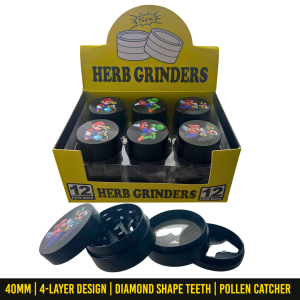 Wholesale 40mm Super Mario Collection Metal Weed and Herb Grinder with Diamond Shape Teeth |