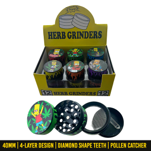 Wholesale 40mm Bart Simpson Collection Metal Weed and Herb Grinder with Diamond Shape Teeth