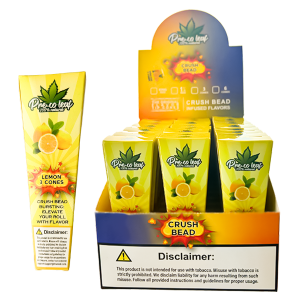 Wholesale Lemon Flavoured King Size Pre Rolled Cones with Bursting Beads – 3 cones per pack, lemon flavour, available at Down Under Wholesalers.