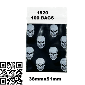 Premium Wholesale Apple Skull Print Zip Lock Plastic Bags 1520 – 38mm x 51mm Stash Bags – Bulk Buy