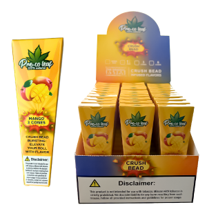 Exclusive Wholesale Mango Flavoured King Size Pre Rolled Cones with Bursting Beads – 3 cones per pack, tropical mango flavour, available at Down Under Wholesalers.