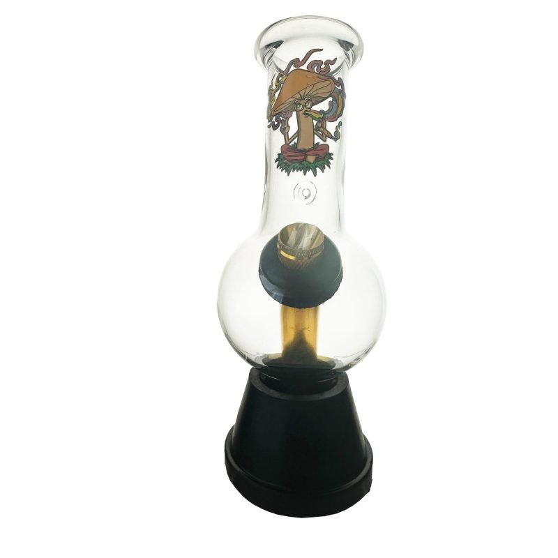 Alt Image Text: Psychedelic Mushroom Glass Bonza Bong 18cm – Compact bong with vibrant mushroom artwork and solid rubber base. Image Title: Psychedelic Mushroom Glass Bonza Bong 18cm Caption: Psychedelic Mushroom Glass Bonza Bong 18cm – A compact bong with psychedelic mushroom design and durable solid rubber base, perfect for head shops. Image Description: The Psychedelic Mushroom Glass Bonza Bong 18cm features a colorful, artistic design with a relaxed mushroom character, high-quality glass construction, and a sturdy solid rubber base. Ideal for tobacconists and head shops. Available in bulk at Down Under Wholesalers.
