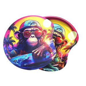Monkey Beach Vibes Metal Rolling Tray with Magnetic Lid – 18x17cm | 3D Lenticular Cover
