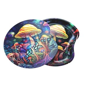 Psychedelic Mushroom Metal Rolling Tray with Magnetic Lid – 18x17cm | 3D Lenticular Cover