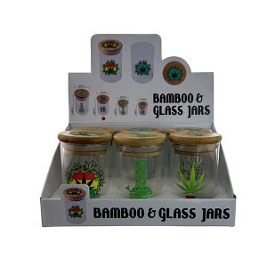 Bamboo & Glass Herb Storage Jars 6 Designs in Display Box | Airtight Rubber Seal