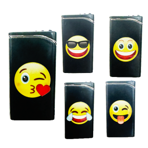 Slim Emoji Jet Flame Lighter Wholesale – 6.5cm refillable lighter with assorted emoji designs