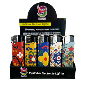 Floral Lighter Wholesale – 50-pack refillable electronic lighters with colourful prints