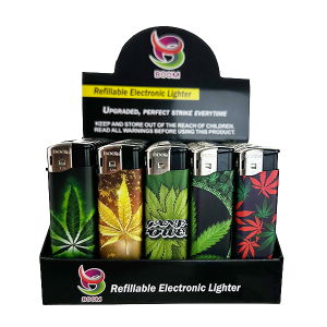 Weed Cannabis Leaf Lighter Wholesale – 50-pack of refillable lighters with cannabis leaf designs