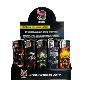 Skull Flame Lighter Wholesale – 50-pack of refillable electronic skull and flame design lighters
