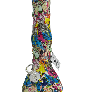 Graffiti Silicone Beaker Bong – 28cm Tall with Ice Catcher and Cone Piece