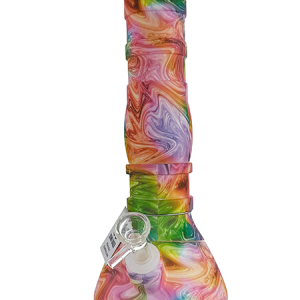 Psychedelic Swirl Silicone Beaker Bong – 28cm Rainbow Marble Pattern
