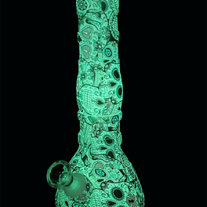 Glow In The Dark Candy Skulls Silicone Beaker Bong with Sugar Skull Print – 28cm