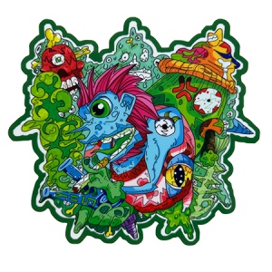PsychoBlaze Silicone Dab Mat with psychedelic alien cartoon – 200x186mm