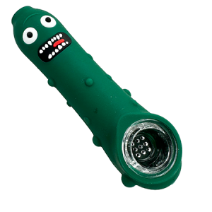 Dark Green Pickle Rick Silicone Pipe with Removable Glass Cone