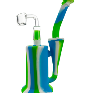 Blue Swirl Silicone Dab Rig – 20cm with Quartz Banger