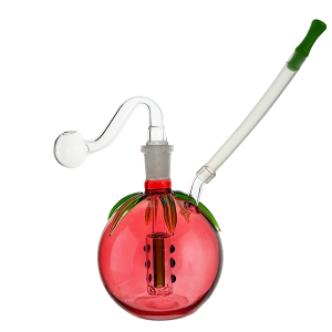 Tomato Glass Bubbler with Rubber Mouthpiece – 14cm Curved Sweet Puff Pipe