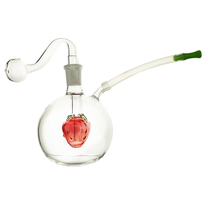 Strawberry Glass Bubbler with Rubber Mouthpiece – 14cm Curved Sweet Puff Pipe