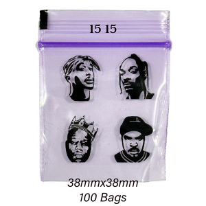 Premium Wholesale Apple Hip Hop Legends Print Zip Lock Plastic Bags 1515 15/15 Resealable – 38mm x 38mm Stash Bags – Bulk Buy | Down Under Wholesalers